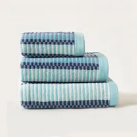 Set di tre asciugamani jacquard con motivo a quadri e righe in ottanio e blu navy